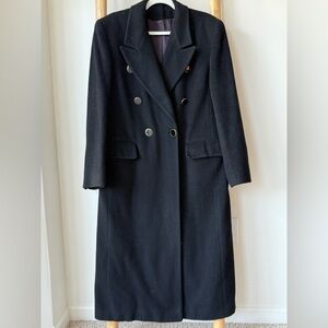 Saks Fifth Avenue Vintage Black Double Breasted Cashmere Silk Lined Long Coat 8